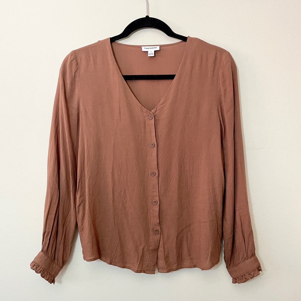 Frank and Oak Brown Button Front Top size S